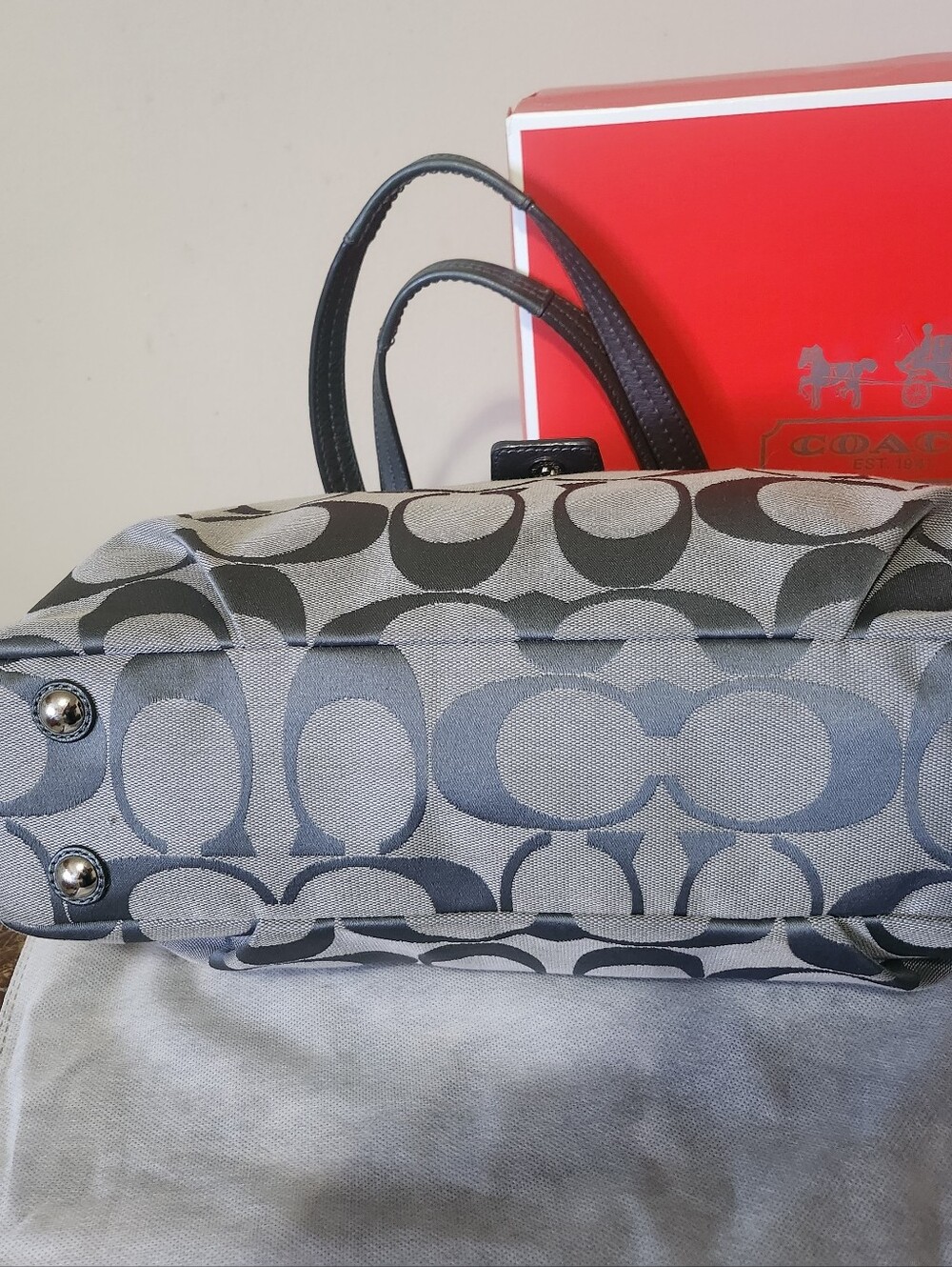 Coach Gray Signature Canvas Shoulder Bag with Leather Trim EUC - Picture 14 of 14